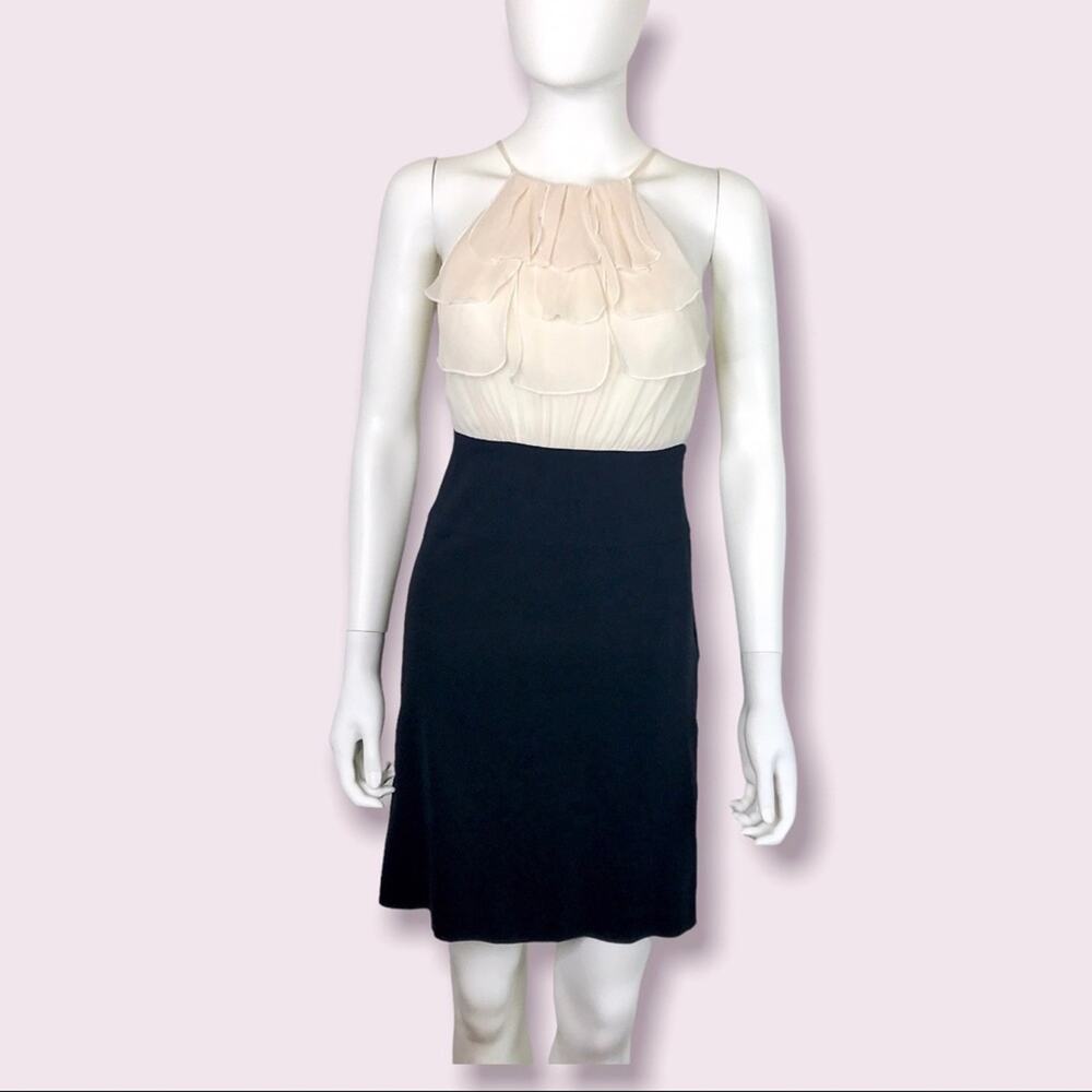 BCBGMaxAzria Ivory & Black Dress Sleeveless Silk Blend Mini Dress Size XS/0